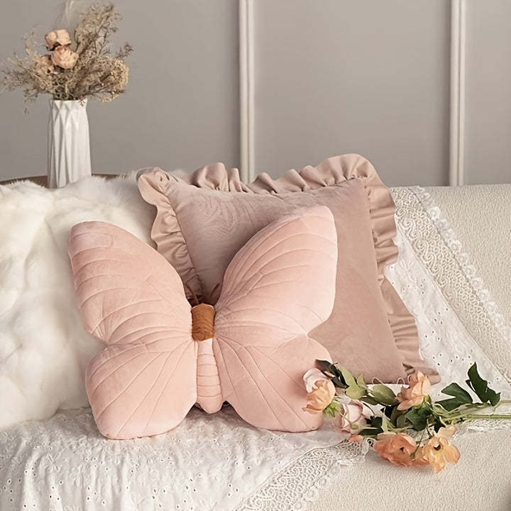 Chic Blue Butterfly-Shaped Throw Pillow - Soft Polyester, Plush Fabric for Couch & Bed Decor
