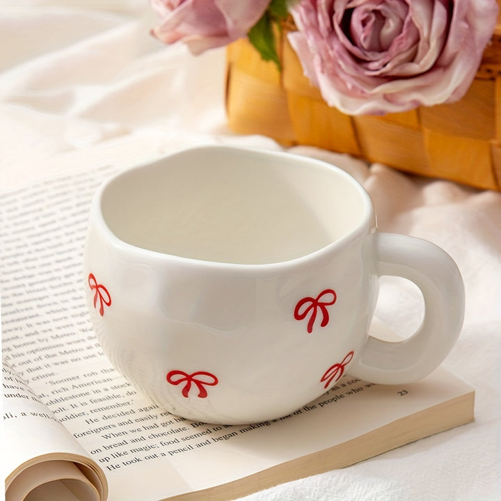 YumiPLUS 9oz Ceramic Bowknot Coffee Cup - Cute Japanese-Inspired Design, Perfect for Milk, Coffee & Tea - Reusable, Insulated, Dishwasher Safe - Ideal Gift