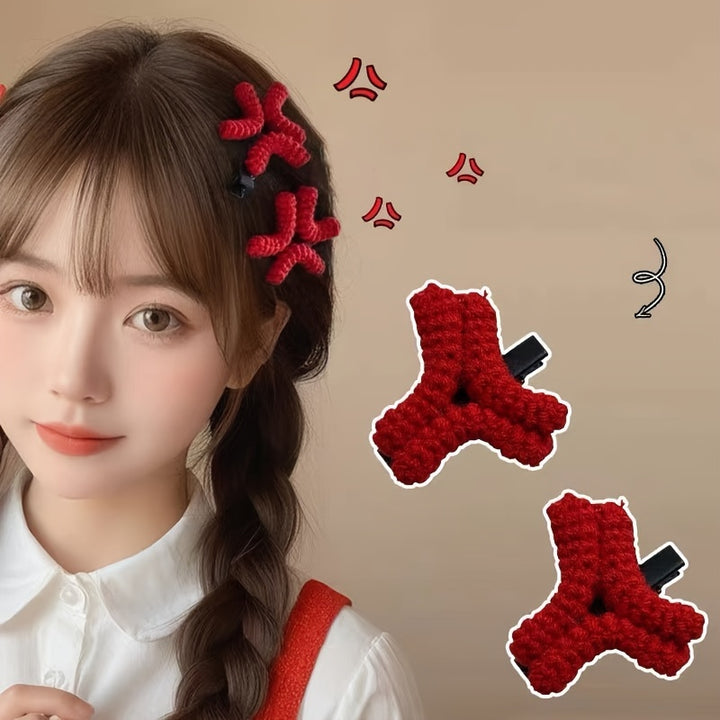 [Simple Cute Angry Expression Hair Clip] Cute Plush Angry Expression Hair Clip - Fun Cartoon Duckbill Barrette for Women, Solid Color, Simple & Chic