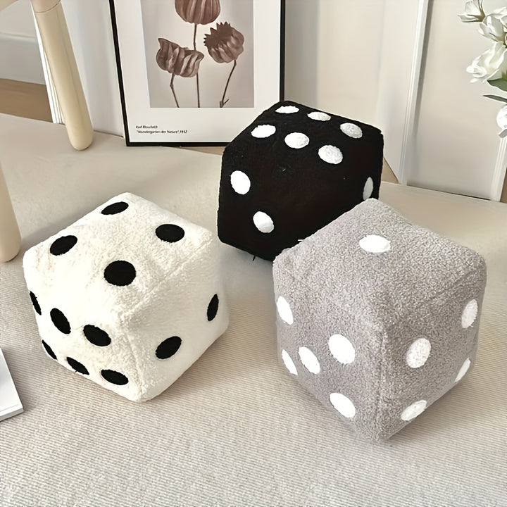 1pc Unique Dice-Shaped Plush Pillow - Soft & Cozy Decorative Cushion with Polka Dot Design, Black & White Retro Style, Zipper Closure, Hand Washable, Perfect for Sofa or Bedroom Decor, Playful Home Accent | Whimsical Decor | Long Hair Fabric, Decorative P