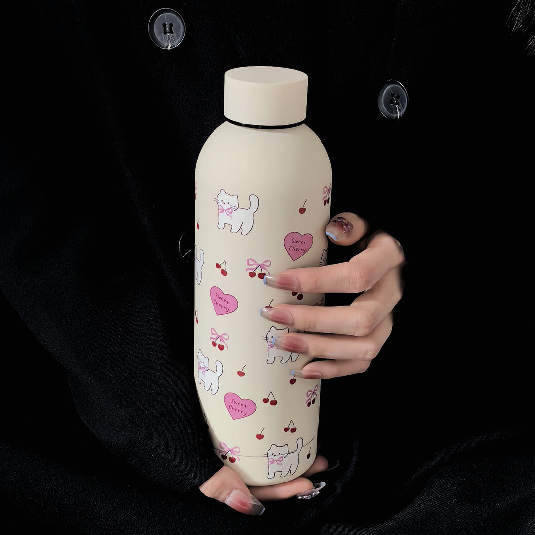1pc Whisker Wonders Double-Wall Stainless Steel Insulated Water Bottle, 500ml/17oz, Hand Wash Only, Reusable, Multipurpose for Travel, Gym, Outdoor Sports, Coffee Cup, Flat Bottom, Car Mug, Ideal for Back to School & Birthday Gifts, Bowknot, Vacuum Bottle