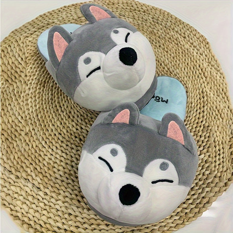Cute Cartoon Corgi Soft Cozy House Slippers For Boys And Girls, Lightweight Anti-slip Slip-on Shoes For Indoor Home, Spring Autumn Winter