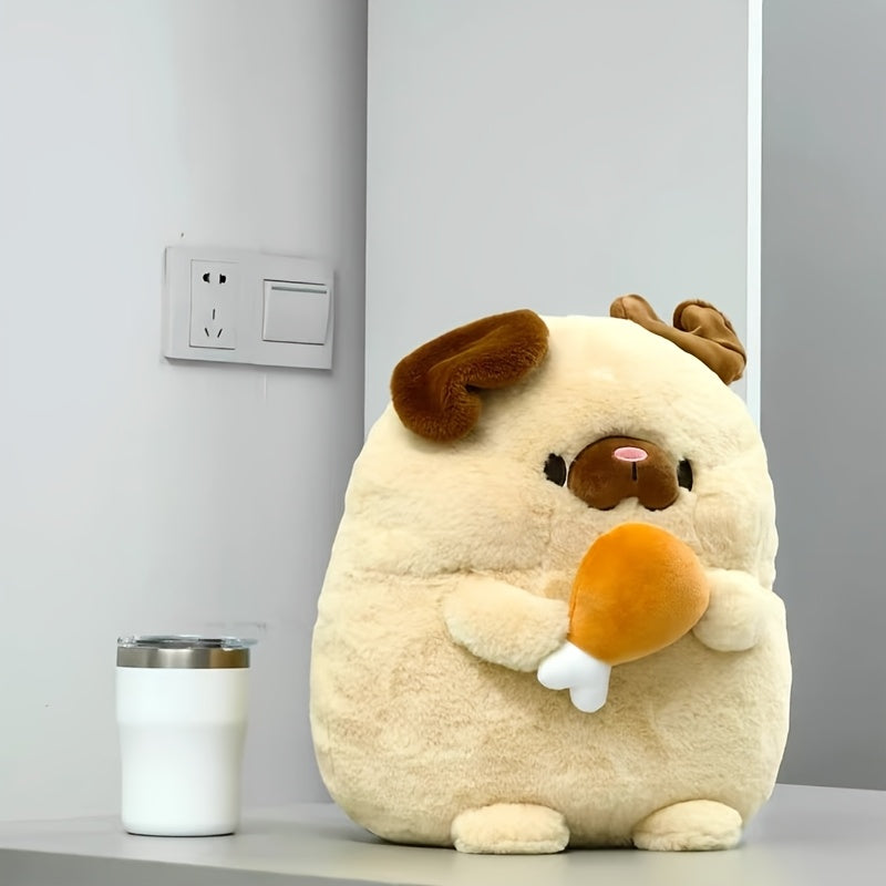 Adorable Pug Plush Toy with Chicken Legs, Soft Polyester Stuffed Animal, Cartoon Dog Doll with Stuffed Toy Pillow, Perfect for Christmas Holiday Gift