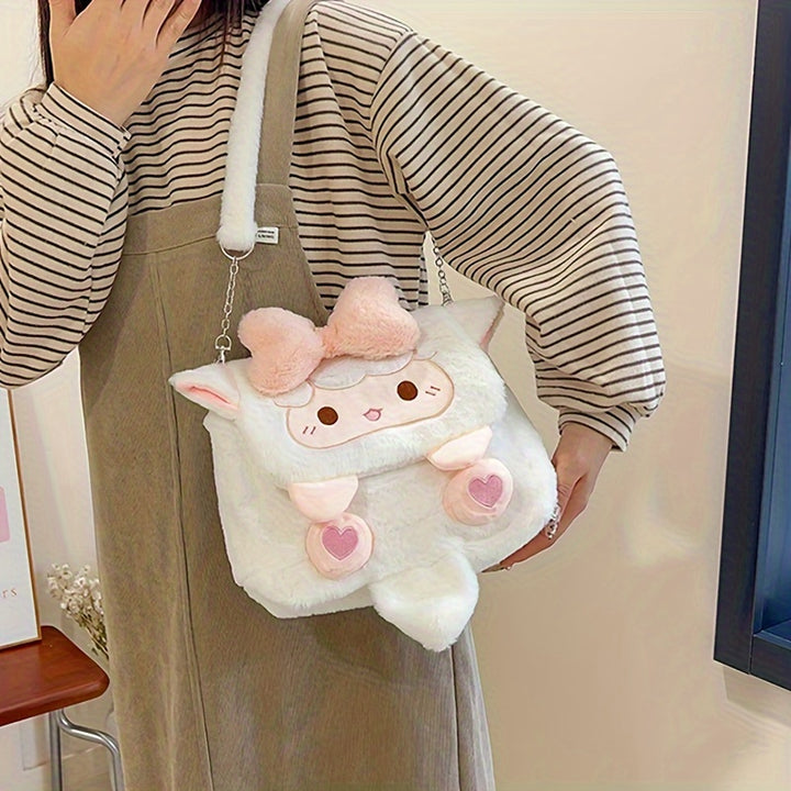 Adorable Cartoon Sheep Backpack - Soft, Fluffy, Lightweight with Removable Strap, Zipper Closure, Polyester Lining, Hand Washable, Perfect for School & Casual Use, School Backpack | Playful Design | Lightweight Backpack