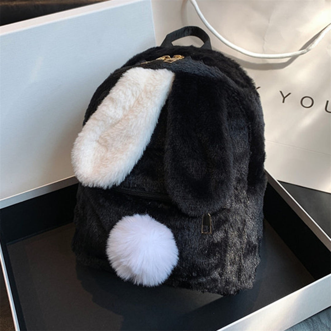 Chic Plush Bunny Backpack for Women - Soft Faux Fur Daypack with Adjustable Straps, Lightweight, Zip Closure in Pink, Beige, or Brown - Cute & Cozy College Style Bookbag, Mini Backpack