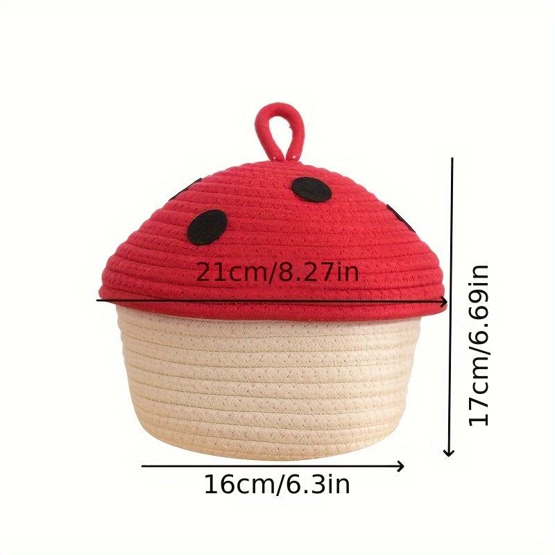 Small Mushroom Rope Storage Basket for Organizing Household Washable Trash and Cosmetics with Lid, Suitable for Living Room, Bedroom, Kitchen Multi-Scene Storage