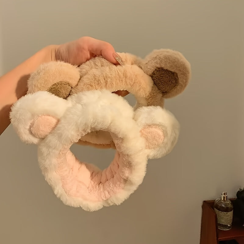 1pc Cute Bear Plush Face Washing Hairband, Cartoon Headband for Girls