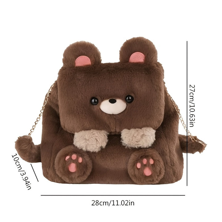 [Large Capacity Teddy Bear Backpack] 1pc Adorable Cartoon Teddy Bear Backpack, Casual Style Faux Fur Large Capacity Storage Bag with Adjustable Straps, Lightweight Crossbody School Bookbag with Flap Closure and Snap Button Detail