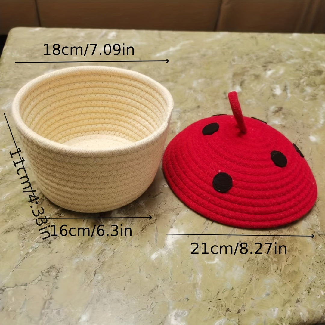 Small Mushroom Rope Storage Basket for Organizing Household Washable Trash and Cosmetics with Lid, Suitable for Living Room, Bedroom, Kitchen Multi-Scene Storage