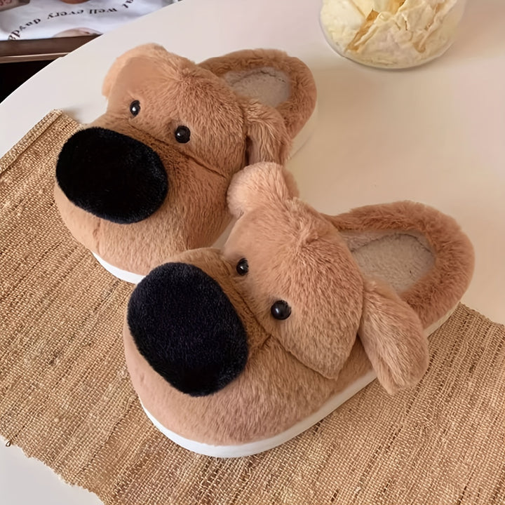 [Cute Cartoon Dog Slippers] Cute Cartoon Dog Slippers - 1 Pair Warm Plush Winter Indoor Footwear, EVA Sole, Round Toe Slip-On for Fall/Winter