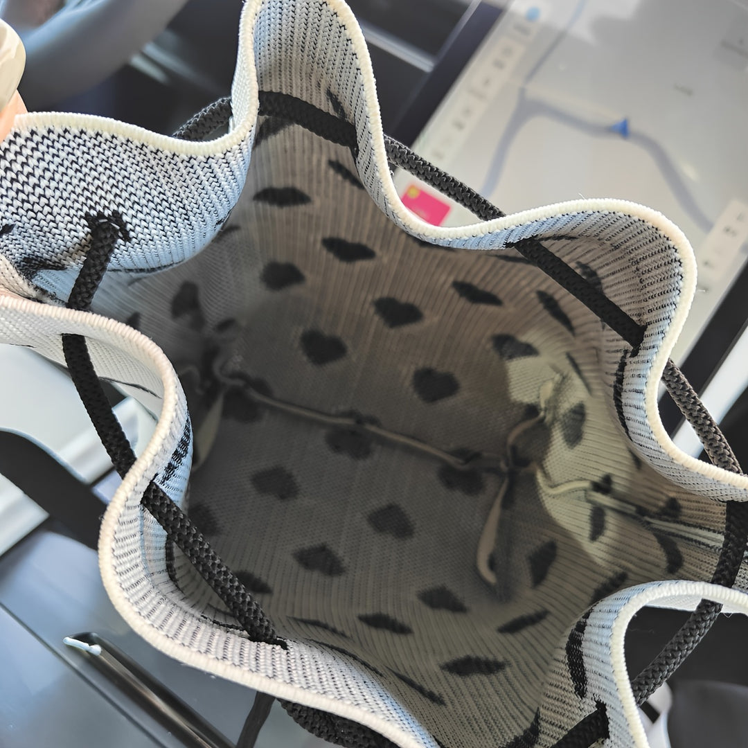 Simple Heart Shaped Pattern Bucket Bag, Drawstring All-Match Handbag for Women, Classic Women's Bag