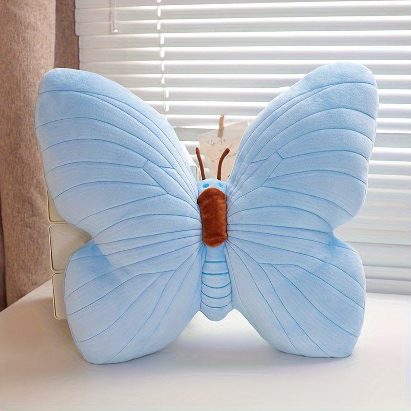 Chic Blue Butterfly-Shaped Throw Pillow - Soft Polyester, Plush Fabric for Couch & Bed Decor
