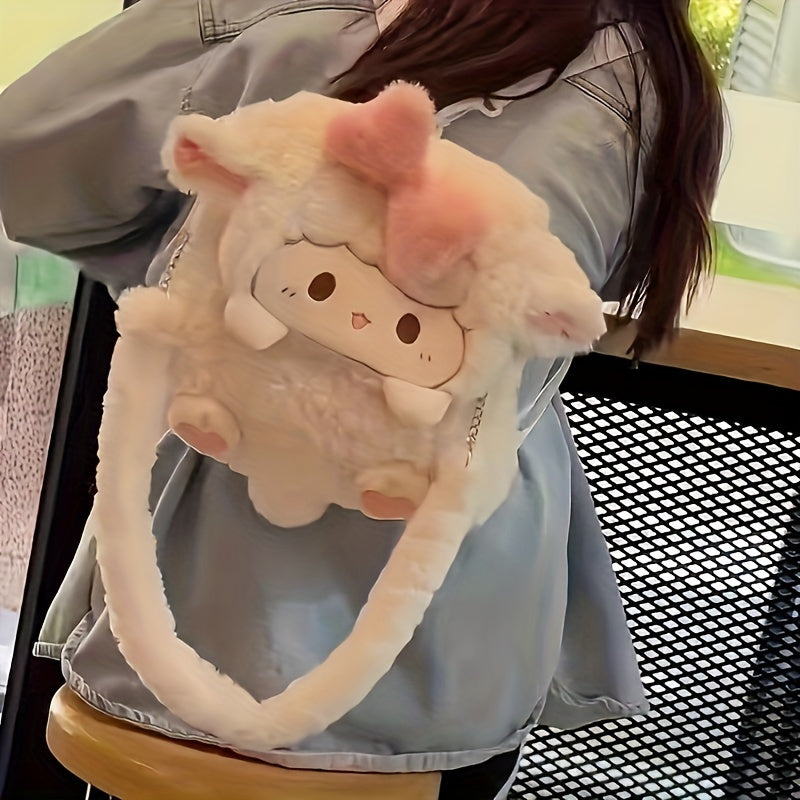 Adorable Cartoon Sheep Backpack - Soft, Fluffy, Lightweight with Removable Strap, Zipper Closure, Polyester Lining, Hand Washable, Perfect for School & Casual Use, School Backpack | Playful Design | Lightweight Backpack