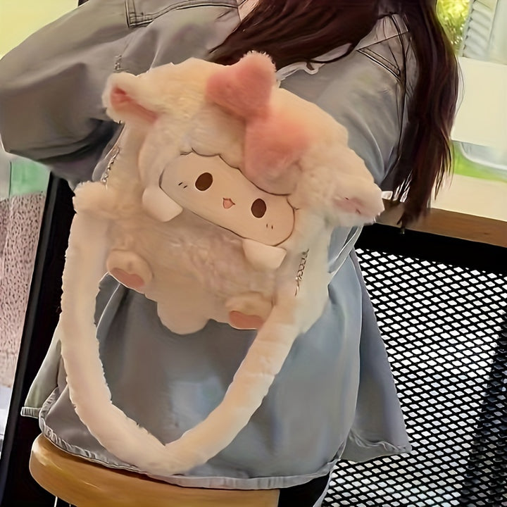 Adorable Cartoon Sheep Backpack - Soft, Fluffy, Lightweight with Removable Strap, Zipper Closure, Polyester Lining, Hand Washable, Perfect for School & Casual Use, School Backpack | Playful Design | Lightweight Backpack