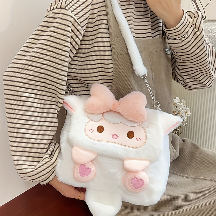 Adorable Cartoon Sheep Backpack - Soft, Fluffy, Lightweight with Removable Strap, Zipper Closure, Polyester Lining, Hand Washable, Perfect for School & Casual Use, School Backpack | Playful Design | Lightweight Backpack