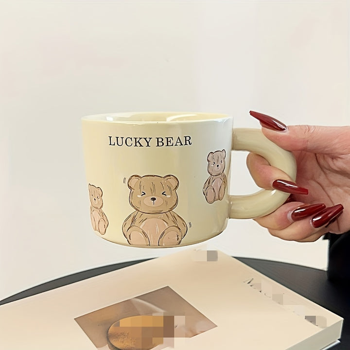1pc.12.85oz, Little Bear Milk Fufu Ceramic Cup Coffee Cup Mug Girls Water Cup Family Drinking Water Cup Gift