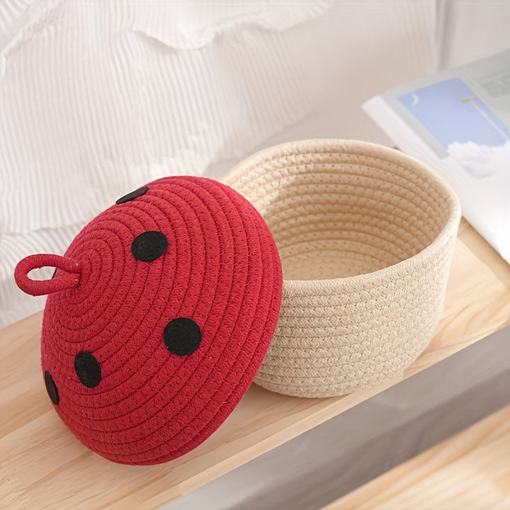Small Mushroom Rope Storage Basket for Organizing Household Washable Trash and Cosmetics with Lid, Suitable for Living Room, Bedroom, Kitchen Multi-Scene Storage