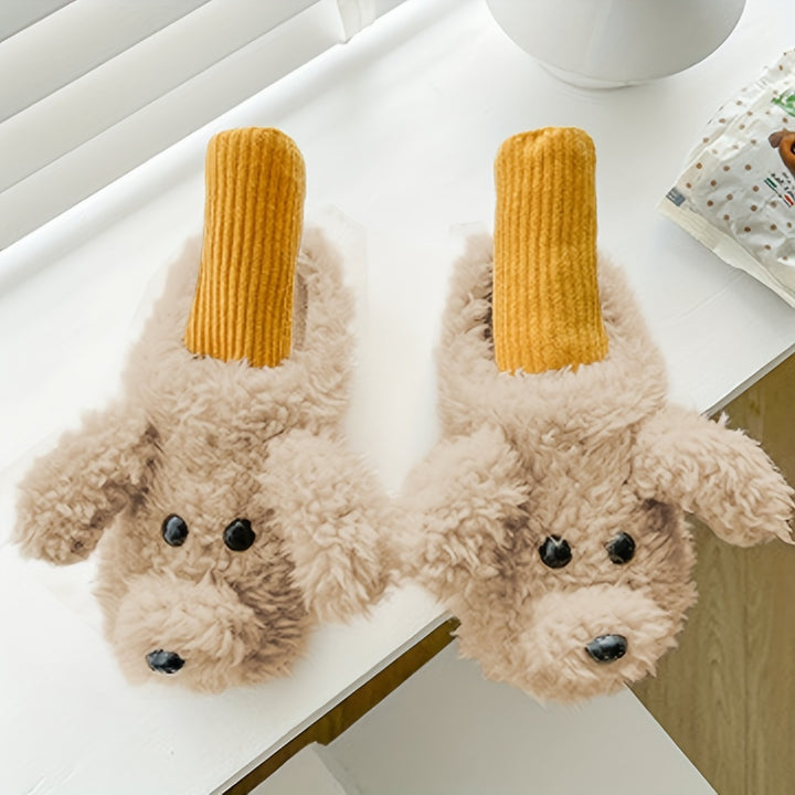 Cozy & Warm Soft Sole Cartoon Puppy Plush Slippers - Unisex Plus Size Fuzzy Shoes for Men & Women - Winter Novelty Slip On