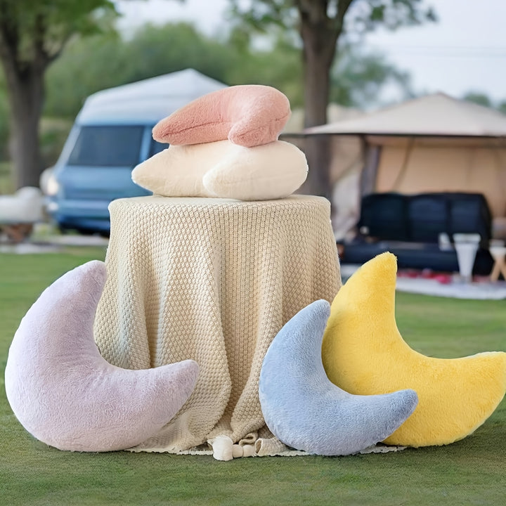 Soft Faux Rabbit Moon Pillow - Plush, Washable Polyester Decorative Throw with Cartoon Design, Ideal for Camping, Picnics & Home Decor, Camping Pillow | Playful Design | Polyester Fiber