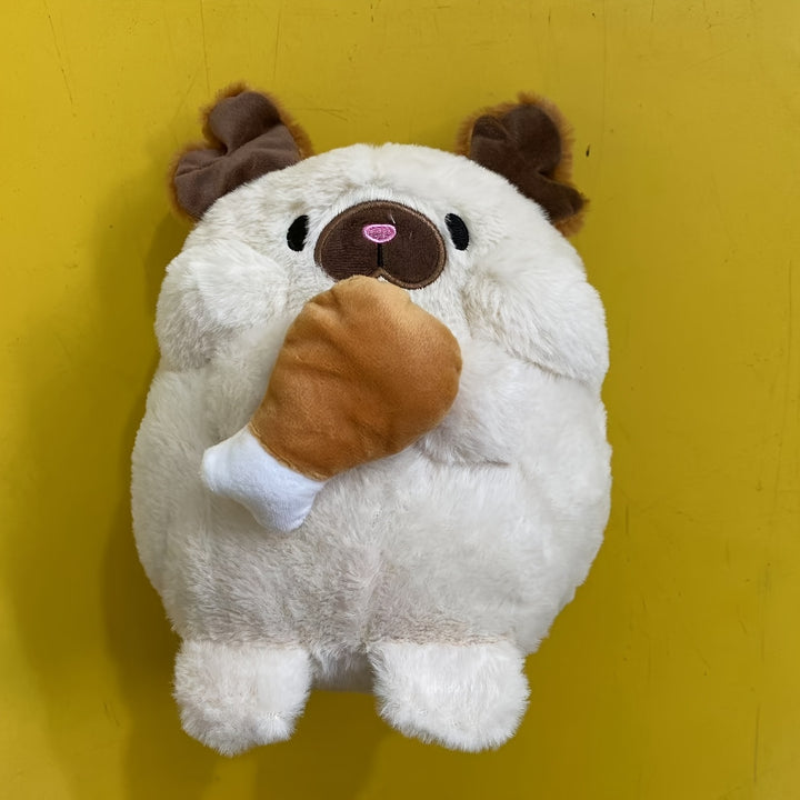 Adorable Pug Plush Toy with Chicken Legs, Soft Polyester Stuffed Animal, Cartoon Dog Doll with Stuffed Toy Pillow, Perfect for Christmas Holiday Gift