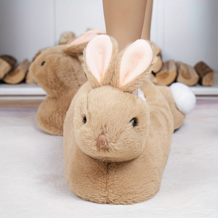 Velvet Rabbit Plush Shoes Women's Slippers Winter Home Shoes Halloween Cartoon Funny Novelty Warm Comfortable Autumn and Winter Indoor Slippers Non-Slip Fabric Sole Household Slides
