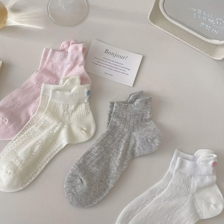 3pcs Cute Bowknot Ankle Socks for Women - Breathable & Comfortable Polyester Blend, Perfect for Spring & Summer