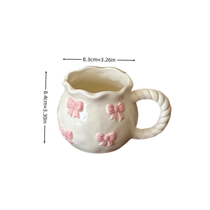 1pc Cute Pink Bow Mug – Embossed Design, Insulated Coffee Cup for Breakfast, Milk, or Tea, Reusable & Dishwasher Safe, Perfect for Holiday Gifting, Breakfast Coffee Mug | Whimsical Mug Design | Dishwasher Safe Mug, Coffee Accessories