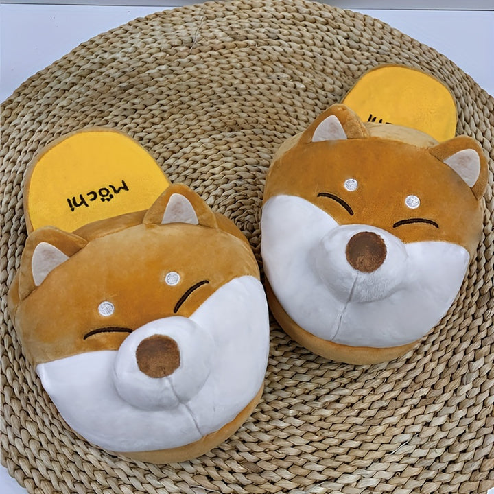 Cute Cartoon Corgi Soft Cozy House Slippers For Boys And Girls, Lightweight Anti-slip Slip-on Shoes For Indoor Home, Spring Autumn Winter