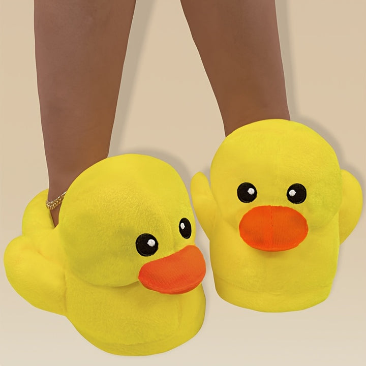 Cute Yellow Duck Plush Indoor Slippers for Women - Soft & Cozy Cartoon Design, Warm Winter Home Shoes with Fabric Upper and Sole, Easy Slip-On Style, House Slippers