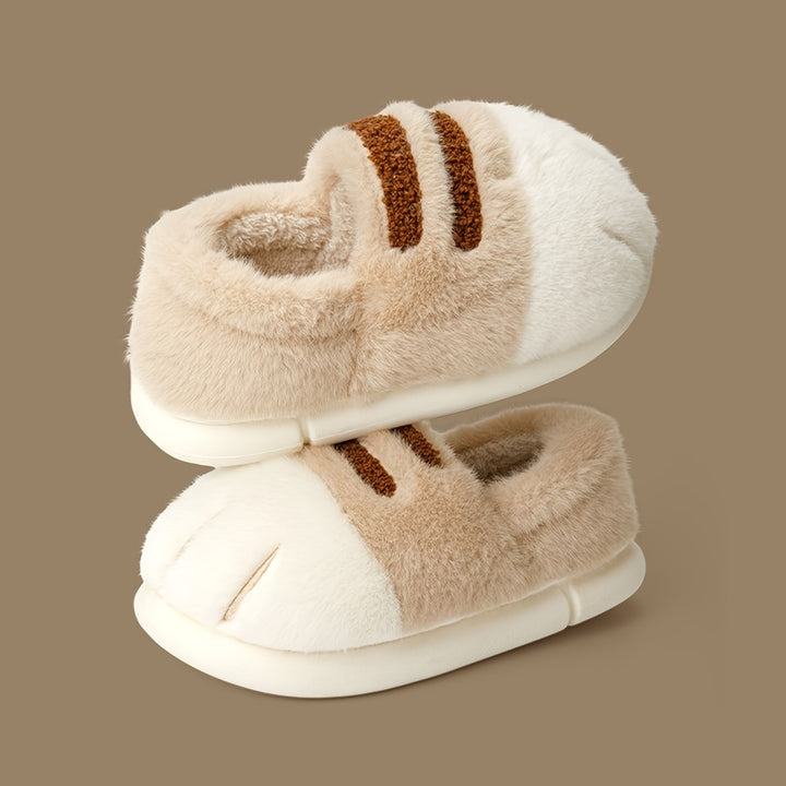 [Warm Cartoon Cat Paw Slippers] Winter Cartoon Cat Paw Style Women's Slippers for Home Warmth Men's Plush Flat Shoes