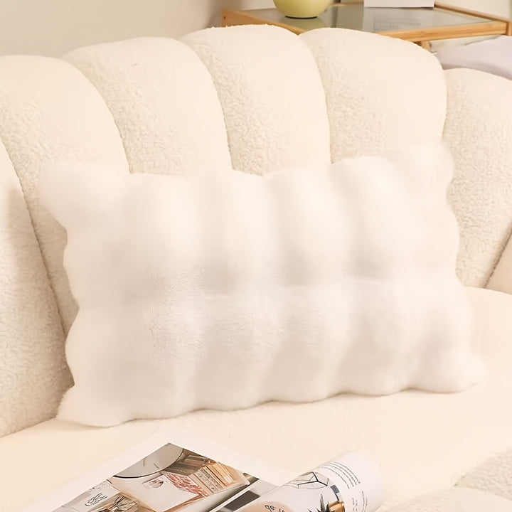 Chic Creamy Rabbit Plush Throw Pillow with Bubble Design - Soft, Washable Decorative Cushion for Living Room Sofa, for Winter