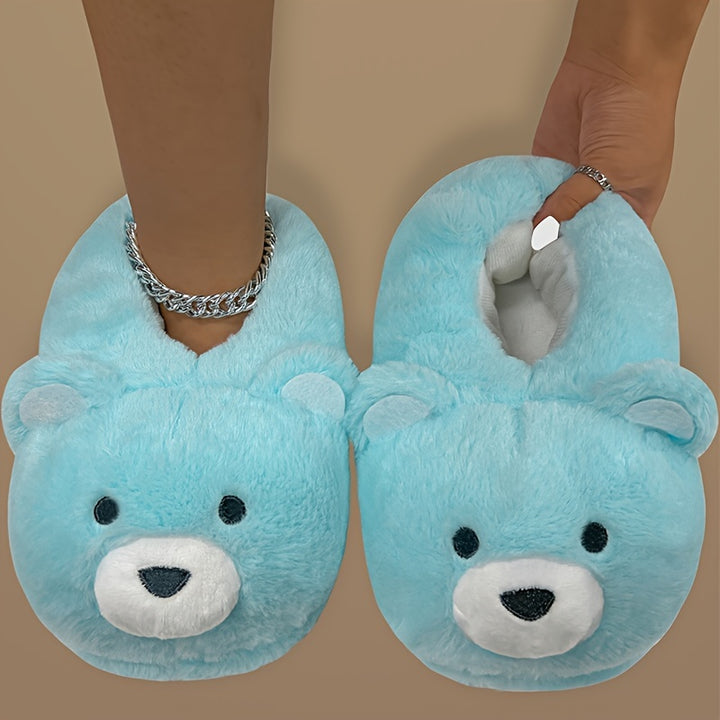 Funny Cartoon Fuzzy Novelty Slippers, Slip On Soft Sole Flat Non-slip Comfy Shoes, Winter Plush Home Warm Shoes
