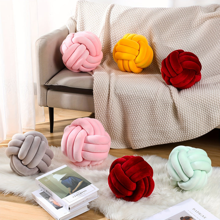 2pcs Plush Knot Ball Pillows Decorative Round Throw Knotted Pillows Aesthetic Stuffed Pillows For Stress Relieving Bed Sofa Bedroom Decoration