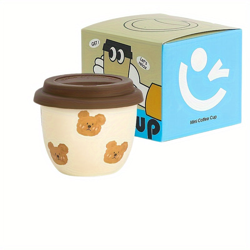 One, small capacity of 8.28oz coffee cup, suitable for drinking exquisite mini coffee in one sip, cute bear-shaped tea cup with lid, suitable for home use and office use, suitable as a gift for couples, graduation season gifts, bestie gift, colleague gift
