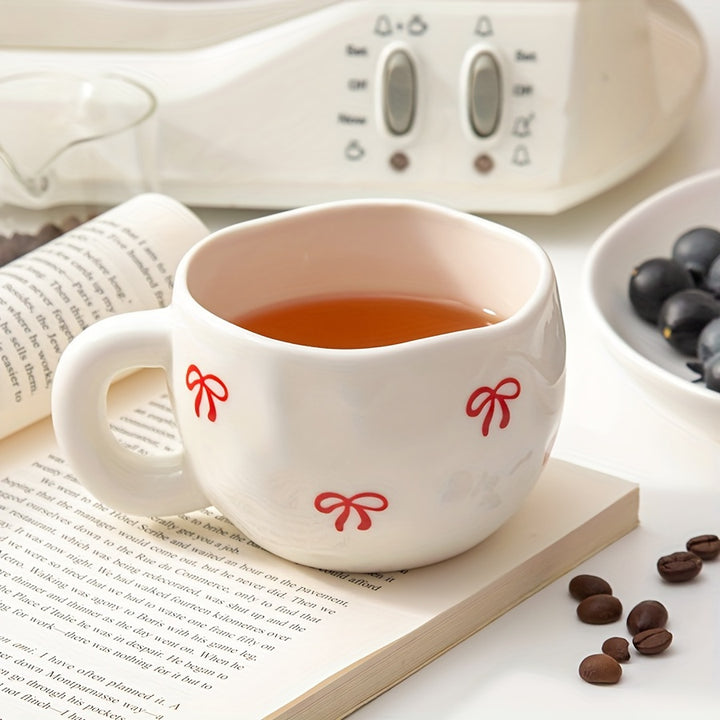 YumiPLUS 9oz Ceramic Bowknot Coffee Cup - Cute Japanese-Inspired Design, Perfect for Milk, Coffee & Tea - Reusable, Insulated, Dishwasher Safe - Ideal Gift