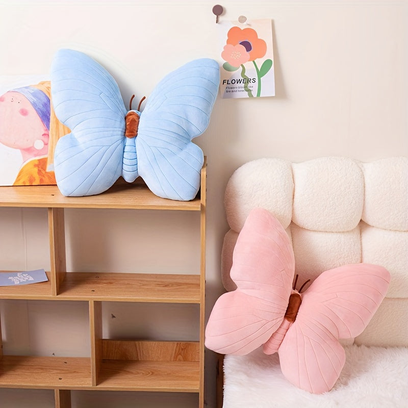 Chic Blue Butterfly-Shaped Throw Pillow - Soft Polyester, Plush Fabric for Couch & Bed Decor