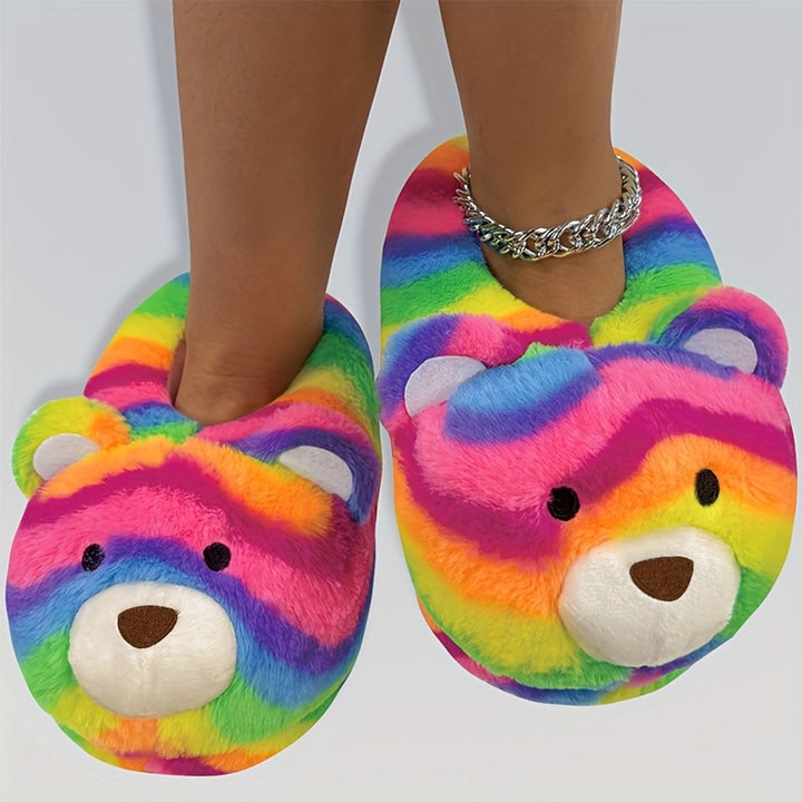 Funny Cartoon Fuzzy Novelty Slippers, Slip On Soft Sole Flat Non-slip Comfy Shoes, Winter Plush Home Warm Shoes
