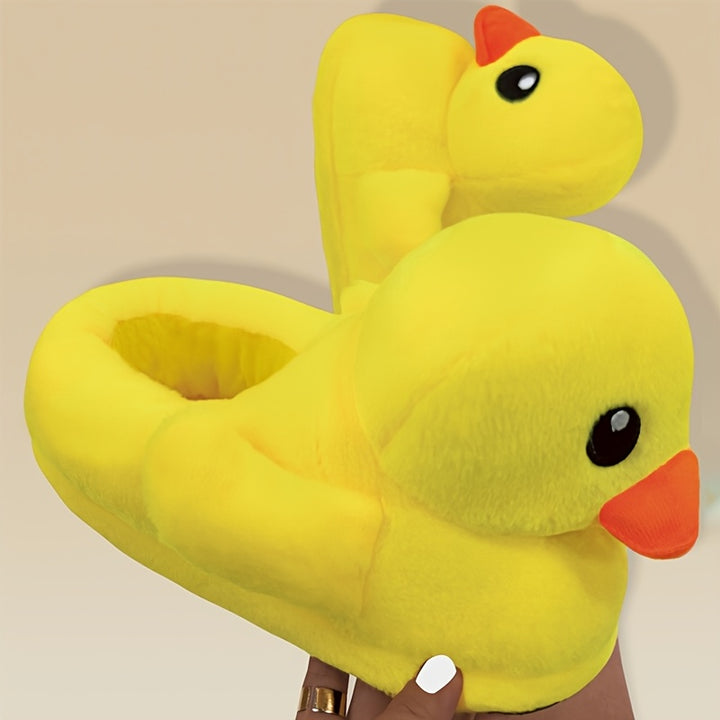 Cute Yellow Duck Plush Indoor Slippers for Women - Soft & Cozy Cartoon Design, Warm Winter Home Shoes with Fabric Upper and Sole, Easy Slip-On Style, House Slippers