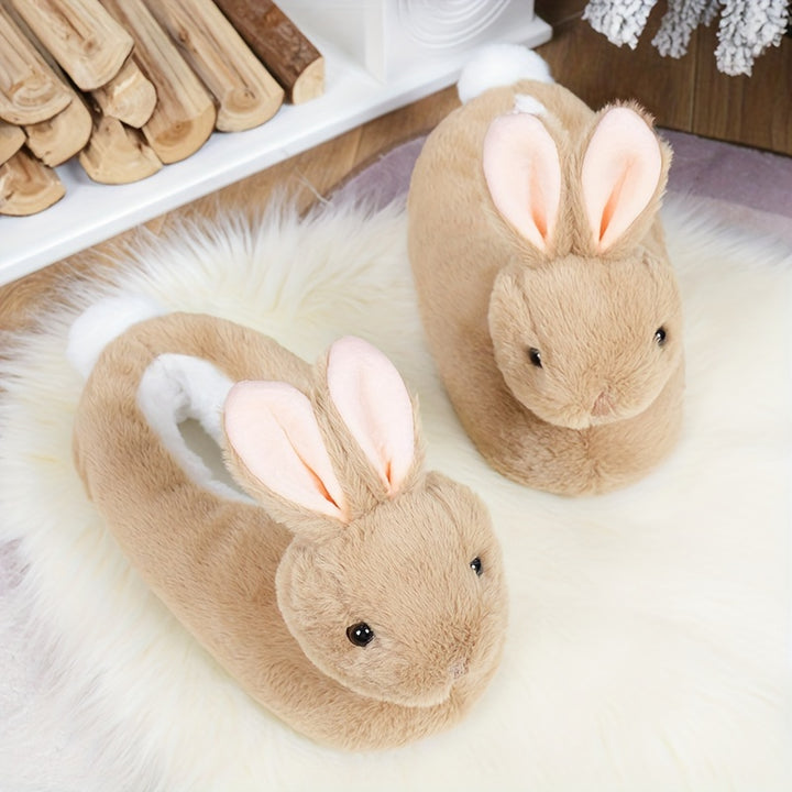 Velvet Rabbit Plush Shoes Women's Slippers Winter Home Shoes Halloween Cartoon Funny Novelty Warm Comfortable Autumn and Winter Indoor Slippers Non-Slip Fabric Sole Household Slides