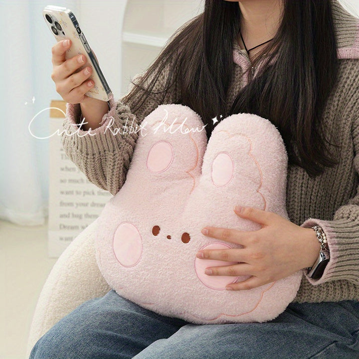 Cute Cartoon Pink Bunny And Brown Bear Car Lumbar Support Pillow - Soft And Comfortable, Suitable for Sofa, Office Decor, And Car Seat Back Support, Featuring a Bunny And Bear Cartoon Theme, Hand Wash Only.
