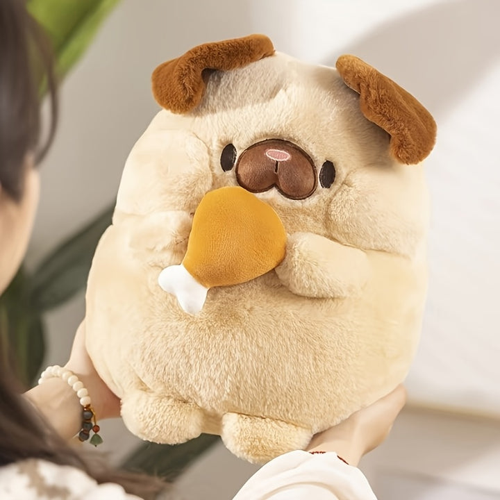 Adorable Pug Plush Toy with Chicken Legs, Soft Polyester Stuffed Animal, Cartoon Dog Doll with Stuffed Toy Pillow, Perfect for Christmas Holiday Gift
