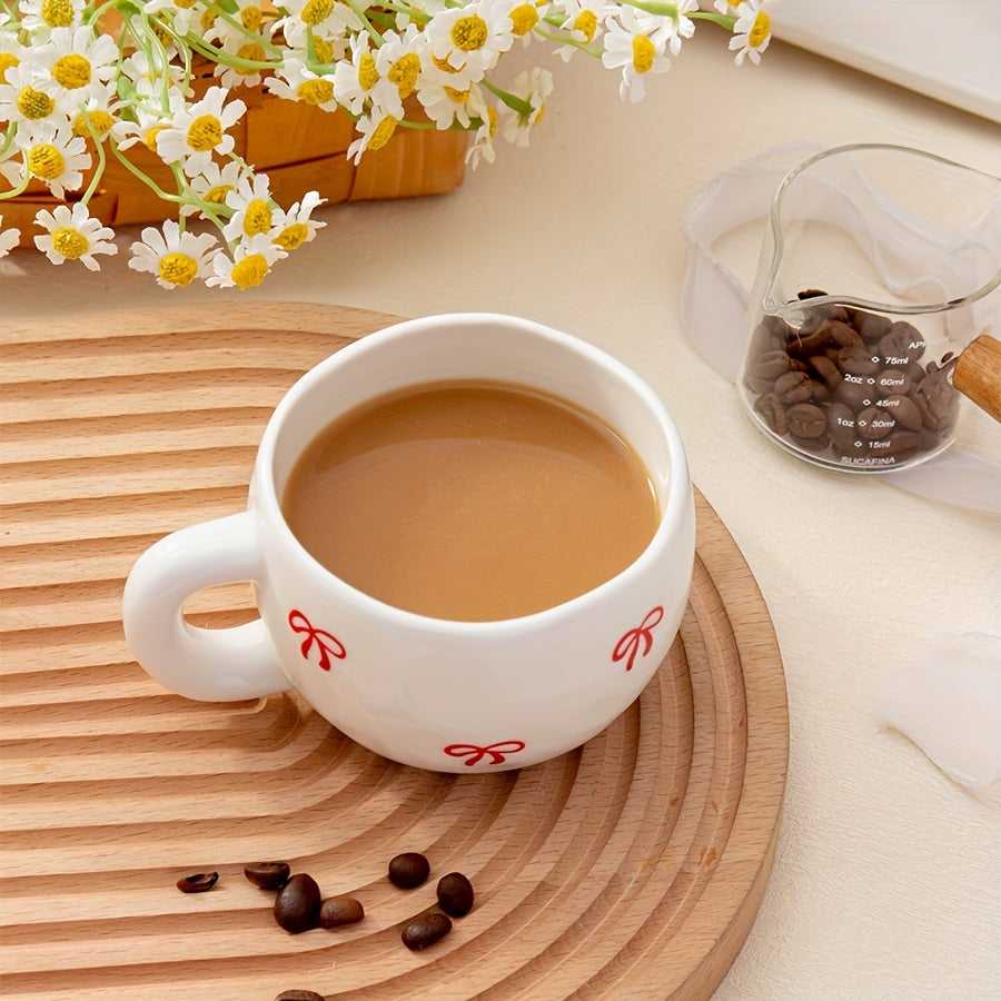 YumiPLUS 9oz Ceramic Bowknot Coffee Cup - Cute Japanese-Inspired Design, Perfect for Milk, Coffee & Tea - Reusable, Insulated, Dishwasher Safe - Ideal Gift
