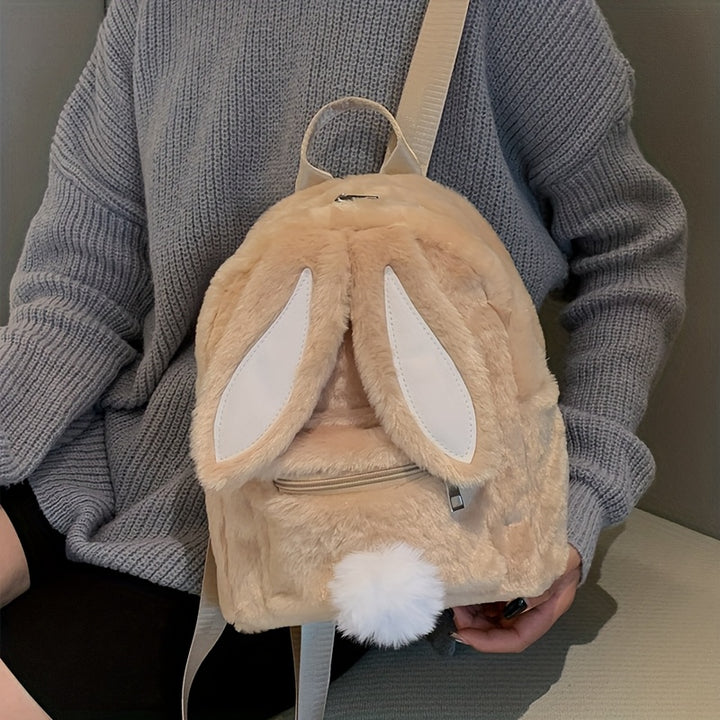Cute Plush Rabbit Backpack with Adjustable Straps - Soft, Skin-Friendly Polyester, Large Capacity for Women & Teen Girls - Perfect for Daily Commute