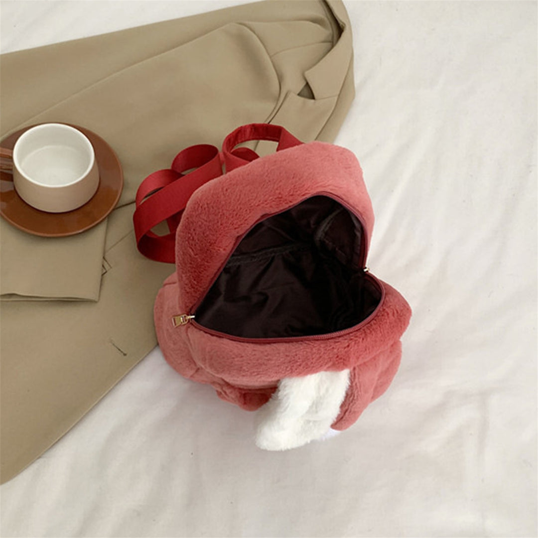 Chic Plush Bunny Backpack for Women - Soft Faux Fur Daypack with Adjustable Straps, Lightweight, Zip Closure in Pink, Beige, or Brown - Cute & Cozy College Style Bookbag, Mini Backpack