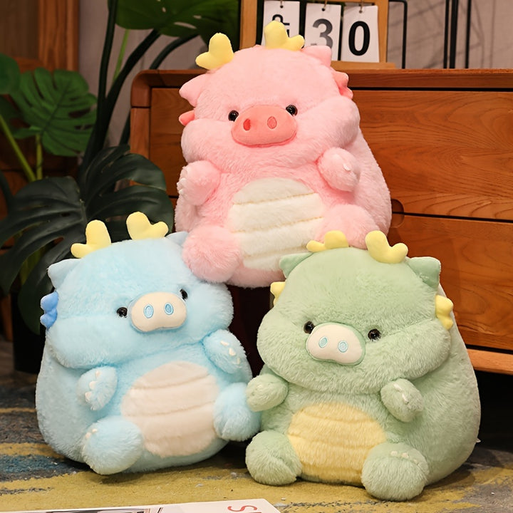 30cm/11.81in Cute Dinosaur Pig Plush Toy Adorable Stuffed Animal Soft Dino Piggy Toy Plushie Doll, New Year's Eve Gift, Good Luck Charm