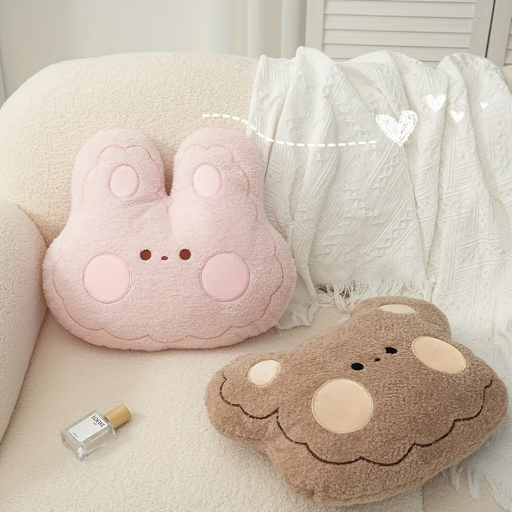 Cute Cartoon Pink Bunny And Brown Bear Car Lumbar Support Pillow - Soft And Comfortable, Suitable for Sofa, Office Decor, And Car Seat Back Support, Featuring a Bunny And Bear Cartoon Theme, Hand Wash Only.