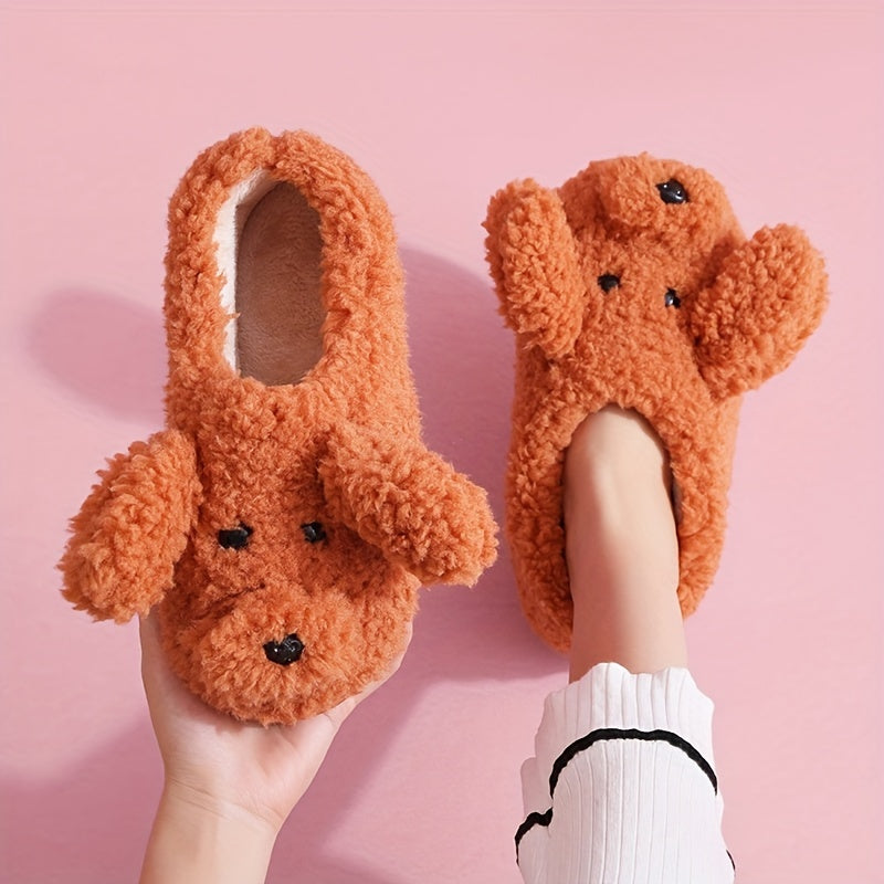 Cozy & Warm Soft Sole Cartoon Puppy Plush Slippers - Unisex Plus Size Fuzzy Shoes for Men & Women - Winter Novelty Slip On