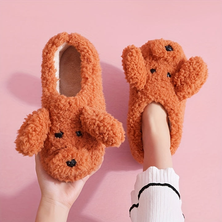 Cozy & Warm Soft Sole Cartoon Puppy Plush Slippers - Unisex Plus Size Fuzzy Shoes for Men & Women - Winter Novelty Slip On