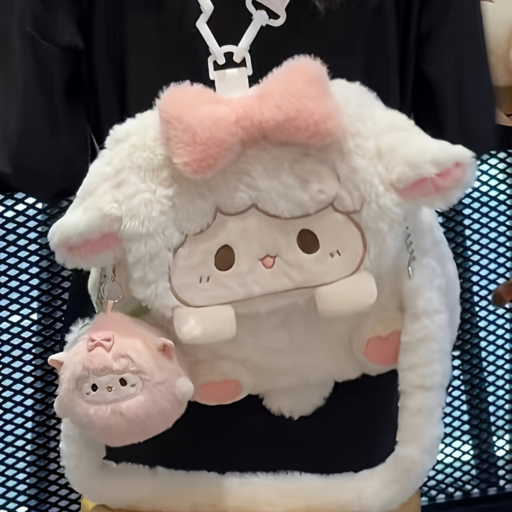 Adorable Cartoon Sheep Backpack - Soft, Fluffy, Lightweight with Removable Strap, Zipper Closure, Polyester Lining, Hand Washable, Perfect for School & Casual Use, School Backpack | Playful Design | Lightweight Backpack