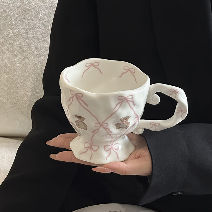 [1pc Hand-Painted Cute Bear Ceramic Mug] 1pc Hand-Painted Cute Bear Ceramic Mug, Princess Theme Animal Print, Round Insulated Coffee Cup for Hot and Cold Beverages, Reusable, Ideal for Christmas, Halloween, Thanksgiving, Ramadan, Graduation Gifts